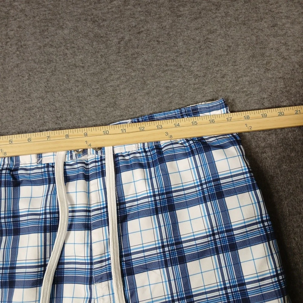 Sonoma Swim‎ Trunks Mens Large Blue White Plaid Board Shorts Lined Drawstring